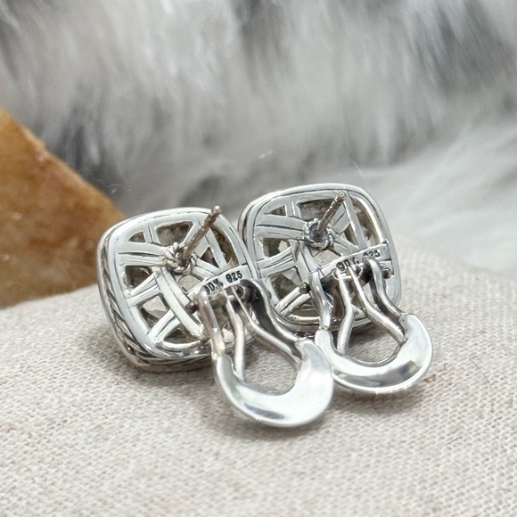 David Yurman Diamond Prasiolite Albion Earrings .925 Sterling Silver - Picture 7 of 8